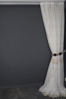 NAKIŞ 5 MODEL KREM KREM RENK TEK KANAT Hazır dikilmiş Pileli Fon Perde 300*260 cm - 15