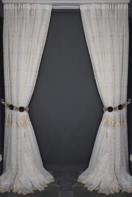 NAKIŞ 5 MODEL KREM KREM RENK TEK KANAT Hazır dikilmiş Pileli Fon Perde 300*260 cm - 16