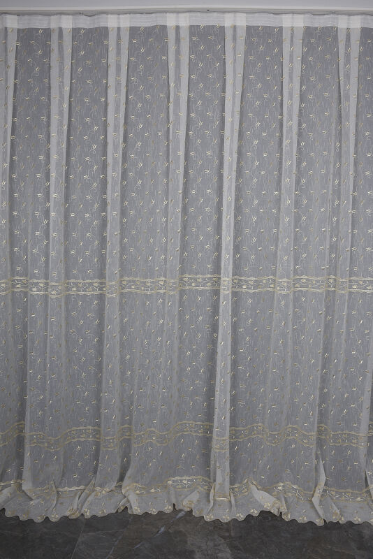 NAKIŞ 6 MODEL KREM RENK TEK KANAT Hazır dikilmiş Pileli Fon Perde 300*260 cm - 1