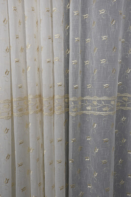 NAKIŞ 6 MODEL KREM RENK TEK KANAT Hazır dikilmiş Pileli Fon Perde 300*260 cm - 2