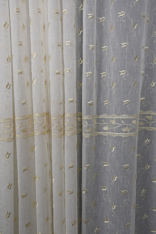 NAKIŞ 6 MODEL KREM RENK TEK KANAT Hazır dikilmiş Pileli Fon Perde 300*260 cm - 2