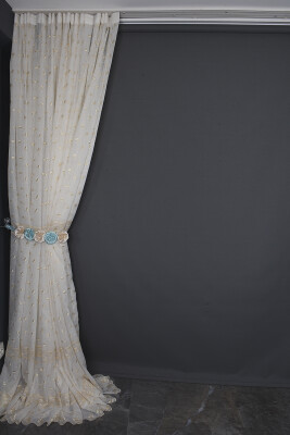 NAKIŞ 6 MODEL KREM RENK TEK KANAT Hazır dikilmiş Pileli Fon Perde 300*260 cm - 11