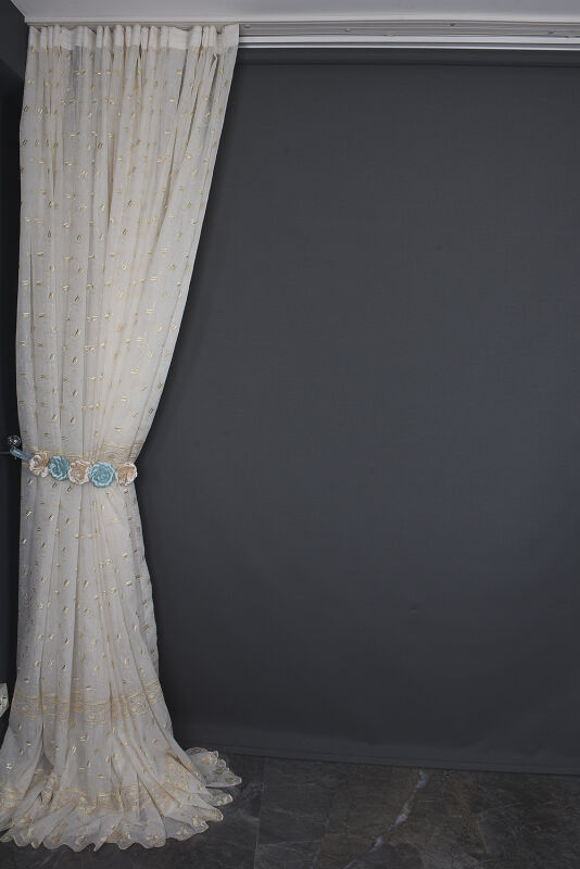 NAKIŞ 6 MODEL KREM RENK TEK KANAT Hazır dikilmiş Pileli Fon Perde 300*260 cm - 11