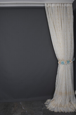 NAKIŞ 6 MODEL KREM RENK TEK KANAT Hazır dikilmiş Pileli Fon Perde 300*260 cm - 12