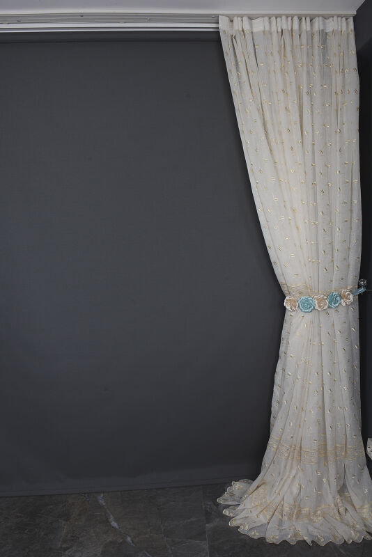 NAKIŞ 6 MODEL KREM RENK TEK KANAT Hazır dikilmiş Pileli Fon Perde 300*260 cm - 12