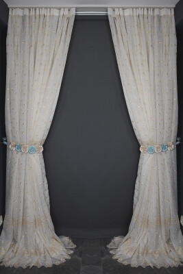 NAKIŞ 6 MODEL KREM RENK TEK KANAT Hazır dikilmiş Pileli Fon Perde 300*260 cm - 13