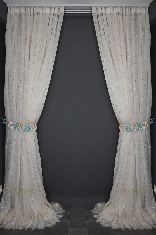 NAKIŞ 6 MODEL KREM RENK TEK KANAT Hazır dikilmiş Pileli Fon Perde 300*260 cm - 13