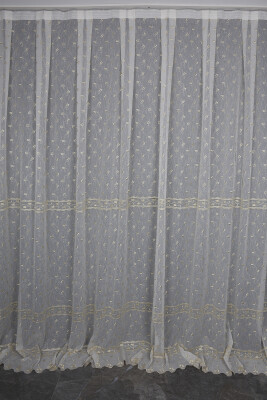 NAKIŞ 6 MODEL KREM RENK TEK KANAT Hazır dikilmiş Pileli Fon Perde 300*260 cm - AKÇA TEKSTİL