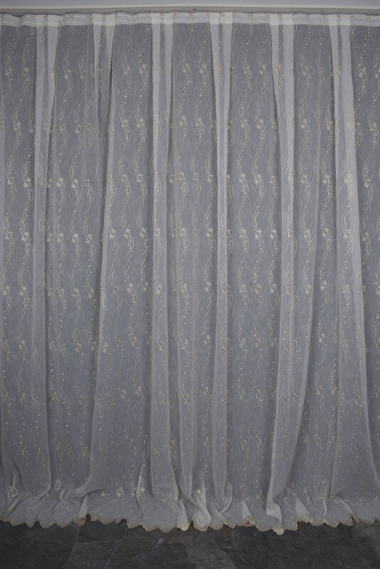 NAKIŞ 7 MODEL KREM RENK TEK KANAT Hazır dikilmiş Pileli Fon Perde 300*260 cm - 1