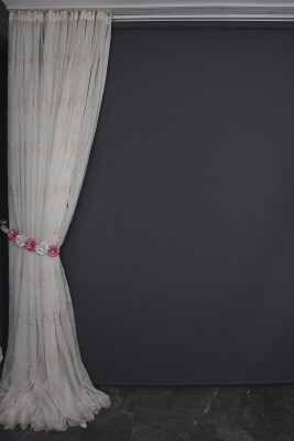 NAKIŞ 7 MODEL KREM RENK TEK KANAT Hazır dikilmiş Pileli Fon Perde 300*260 cm - 8