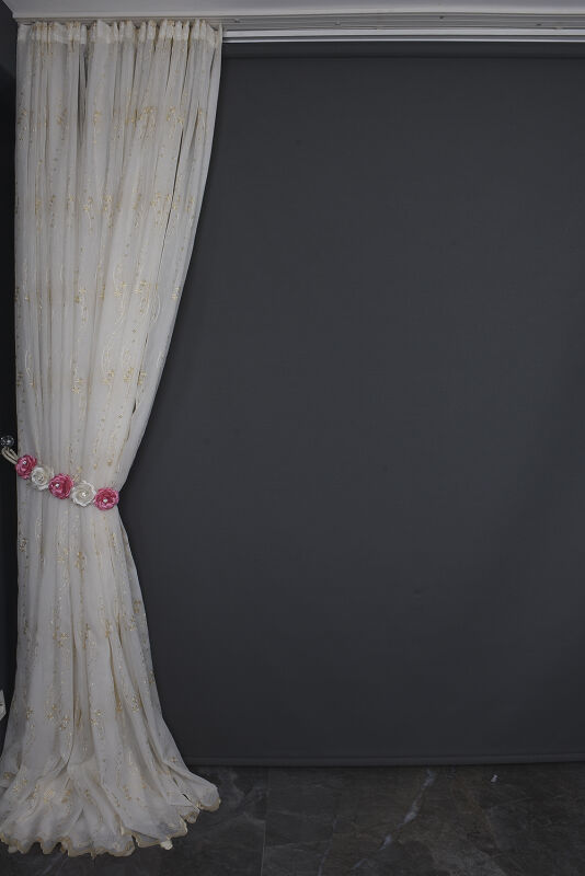 NAKIŞ 7 MODEL KREM RENK TEK KANAT Hazır dikilmiş Pileli Fon Perde 300*260 cm - 8