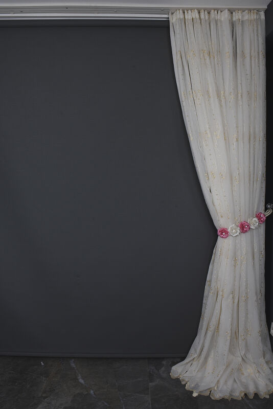 NAKIŞ 7 MODEL KREM RENK TEK KANAT Hazır dikilmiş Pileli Fon Perde 300*260 cm - 9