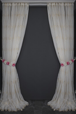 NAKIŞ 7 MODEL KREM RENK TEK KANAT Hazır dikilmiş Pileli Fon Perde 300*260 cm - 10