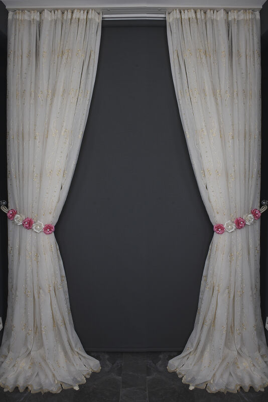 NAKIŞ 7 MODEL KREM RENK TEK KANAT Hazır dikilmiş Pileli Fon Perde 300*260 cm - 10