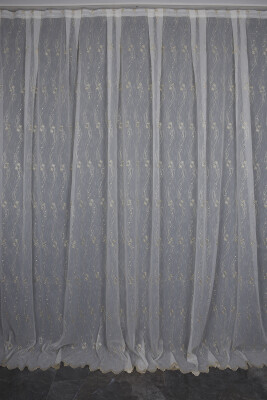 NAKIŞ 7 MODEL KREM RENK TEK KANAT Hazır dikilmiş Pileli Fon Perde 300*260 cm - AKÇA TEKSTİL