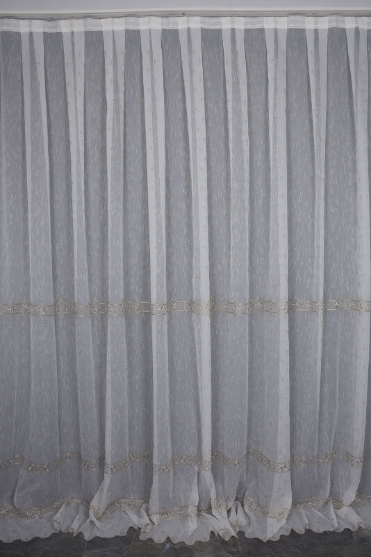 NAKIŞ 8 MODEL KREM RENK TEK KANAT Hazır dikilmiş Pileli Fon Perde 300*260 cm - 1