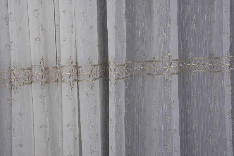 NAKIŞ 8 MODEL KREM RENK TEK KANAT Hazır dikilmiş Pileli Fon Perde 300*260 cm - 2