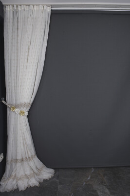 NAKIŞ 8 MODEL KREM RENK TEK KANAT Hazır dikilmiş Pileli Fon Perde 300*260 cm - 9