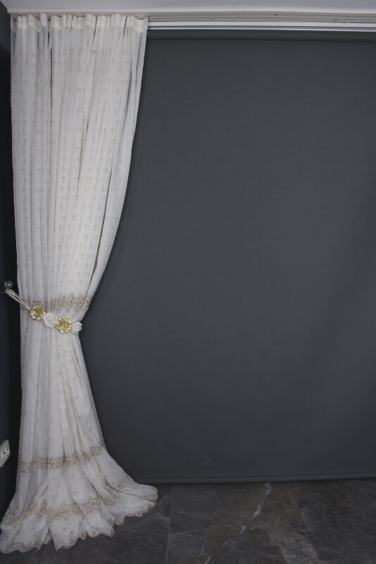 NAKIŞ 8 MODEL KREM RENK TEK KANAT Hazır dikilmiş Pileli Fon Perde 300*260 cm - 9