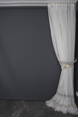 NAKIŞ 8 MODEL KREM RENK TEK KANAT Hazır dikilmiş Pileli Fon Perde 300*260 cm - 10