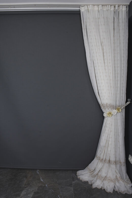 NAKIŞ 8 MODEL KREM RENK TEK KANAT Hazır dikilmiş Pileli Fon Perde 300*260 cm - 10