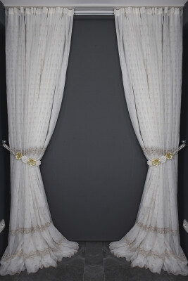 NAKIŞ 8 MODEL KREM RENK TEK KANAT Hazır dikilmiş Pileli Fon Perde 300*260 cm - 11