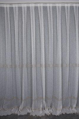 NAKIŞ 8 MODEL KREM RENK TEK KANAT Hazır dikilmiş Pileli Fon Perde 300*260 cm - AKÇA TEKSTİL