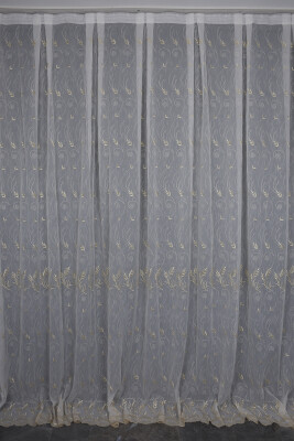 NAKIŞ 9 MODEL KREM RENK TEK KANAT Hazır dikilmiş Pileli Fon Perde 300*260 cm - 1