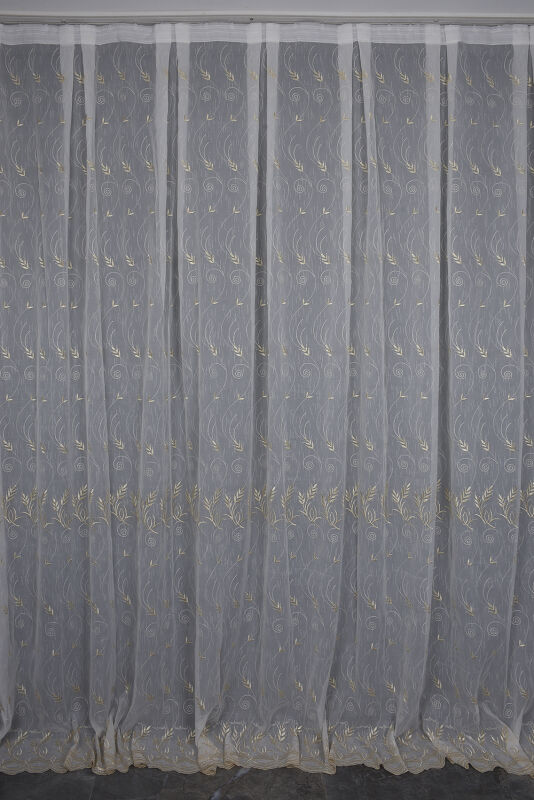 NAKIŞ 9 MODEL KREM RENK TEK KANAT Hazır dikilmiş Pileli Fon Perde 300*260 cm - 1