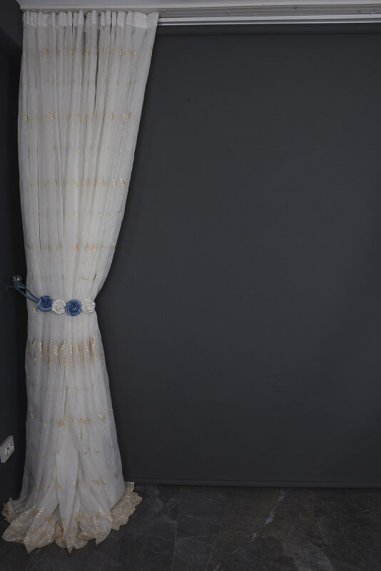 NAKIŞ 9 MODEL KREM RENK TEK KANAT Hazır dikilmiş Pileli Fon Perde 300*260 cm - 10