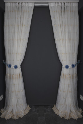 NAKIŞ 9 MODEL KREM RENK TEK KANAT Hazır dikilmiş Pileli Fon Perde 300*260 cm - 12