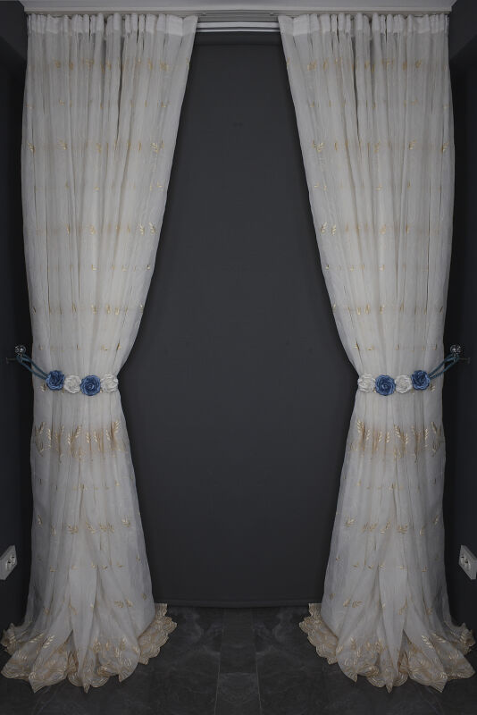 NAKIŞ 9 MODEL KREM RENK TEK KANAT Hazır dikilmiş Pileli Fon Perde 300*260 cm - 12