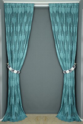 NOKTALI DAMAKS MODEL PETROL YEŞİLİ RENK TEK KANAT Pileli Fon Perde 75*260 cm - 6