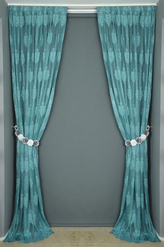 NOKTALI DAMAKS MODEL PETROL YEŞİLİ RENK TEK KANAT Pileli Fon Perde 75*260 cm - 6