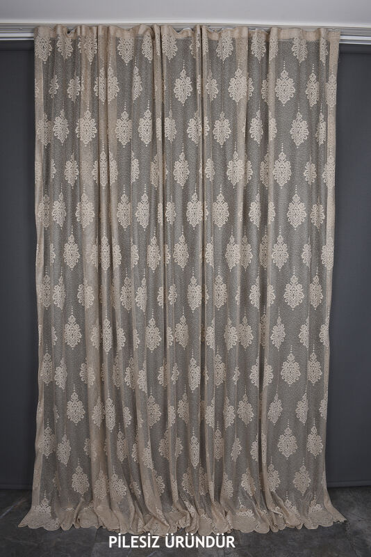 NOKTALI DAMAKS MODEL VİZON RENK PİLESİZ TEK KANAT Fon Perde 300*260 cm - 1