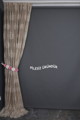 NOKTALI DAMAKS MODEL VİZON RENK PİLESİZ TEK KANAT Fon Perde 300*260 cm - 8