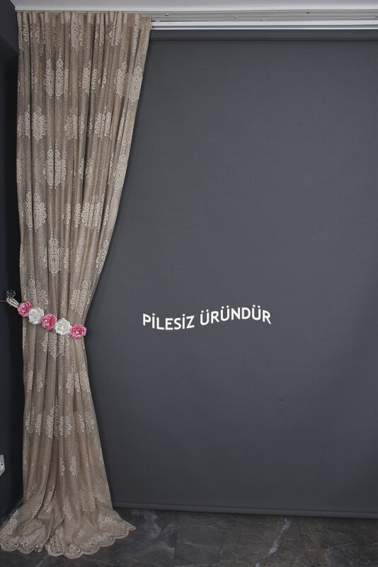 NOKTALI DAMAKS MODEL VİZON RENK PİLESİZ TEK KANAT Fon Perde 300*260 cm - 8