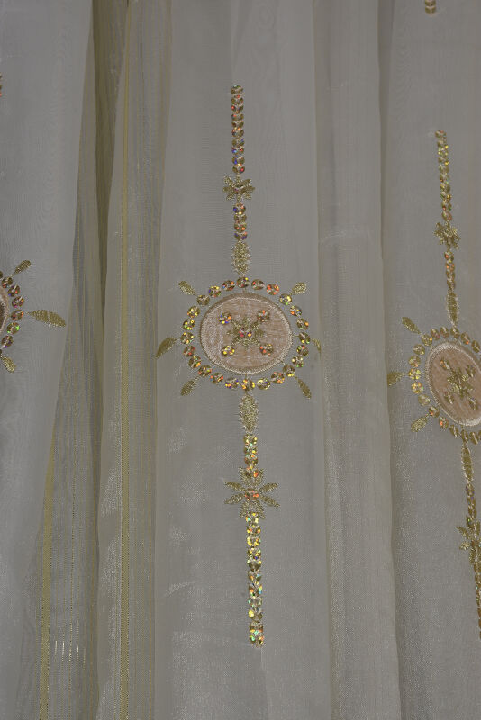 ORGANZE 1050 NAKIŞLI PULLU KREM RENK 5_3 Hazır dikilmiş Pileli Fon Perde 300*260 cm - 5