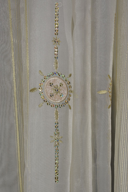 ORGANZE 1050 NAKIŞLI PULLU KREM RENK 5_3 Hazır dikilmiş Pileli Fon Perde 300*260 cm - 6