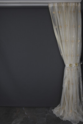 ORGANZE 1050 NAKIŞLI PULLU KREM RENK 5_3 Hazır dikilmiş Pileli Fon Perde 300*260 cm - 11