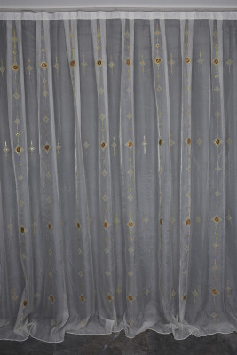 ORGANZE 1150 NAKIŞLI PULLU KREM RENK 5_3 Hazır dikilmiş Pileli Fon Perde 300*260 cm - 1