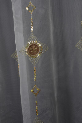 ORGANZE 1150 NAKIŞLI PULLU KREM RENK 5_3 Hazır dikilmiş Pileli Fon Perde 300*260 cm - 2