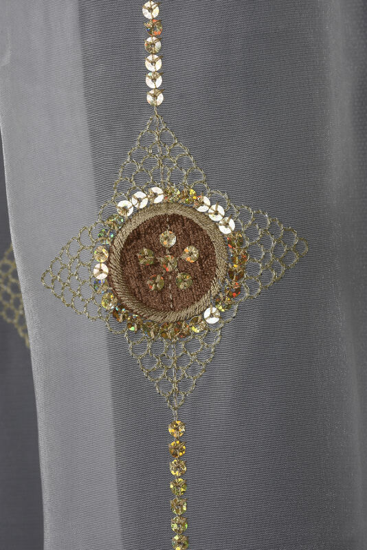 ORGANZE 1150 NAKIŞLI PULLU KREM RENK 5_3 Hazır dikilmiş Pileli Fon Perde 300*260 cm - 4