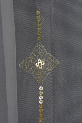 ORGANZE 1150 NAKIŞLI PULLU KREM RENK 5_3 Hazır dikilmiş Pileli Fon Perde 300*260 cm - 5