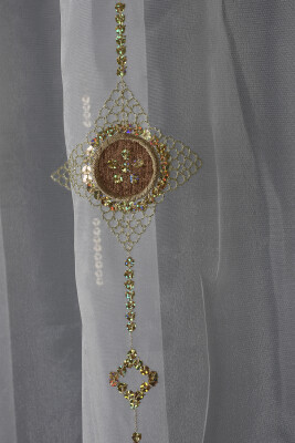 ORGANZE 1150 NAKIŞLI PULLU KREM RENK 5_3 Hazır dikilmiş Pileli Fon Perde 300*260 cm - 7