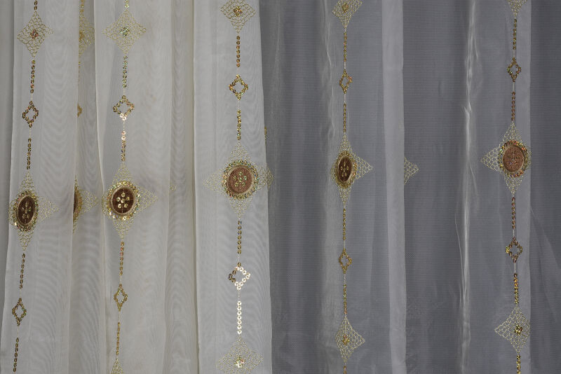 ORGANZE 1150 NAKIŞLI PULLU KREM RENK 5_3 Hazır dikilmiş Pileli Fon Perde 300*260 cm - 8