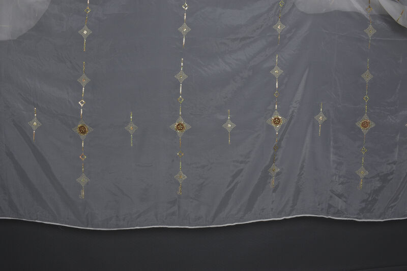 ORGANZE 1150 NAKIŞLI PULLU KREM RENK 5_3 Hazır dikilmiş Pileli Fon Perde 300*260 cm - 9