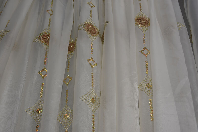 ORGANZE 1150 NAKIŞLI PULLU KREM RENK 5_3 Hazır dikilmiş Pileli Fon Perde 300*260 cm - 11