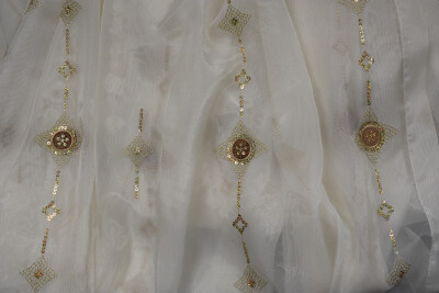 ORGANZE 1150 NAKIŞLI PULLU KREM RENK 5_3 Hazır dikilmiş Pileli Fon Perde 300*260 cm - 12