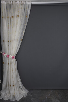 ORGANZE 1150 NAKIŞLI PULLU KREM RENK 5_3 Hazır dikilmiş Pileli Fon Perde 300*260 cm - 13